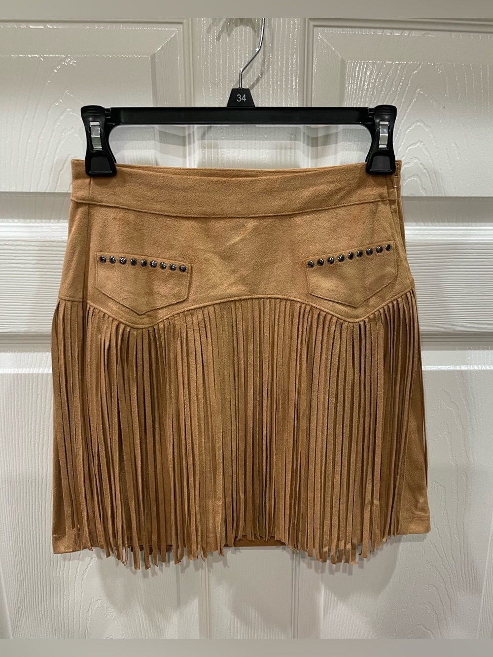 Rock & Roll Denim Faux Suede Fringe Western Mini Skirt - Size XS